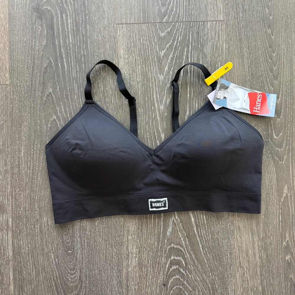 Hanes NWT Ultimate Comfort Wireless Contour Lined Seamless Bra Black Medium